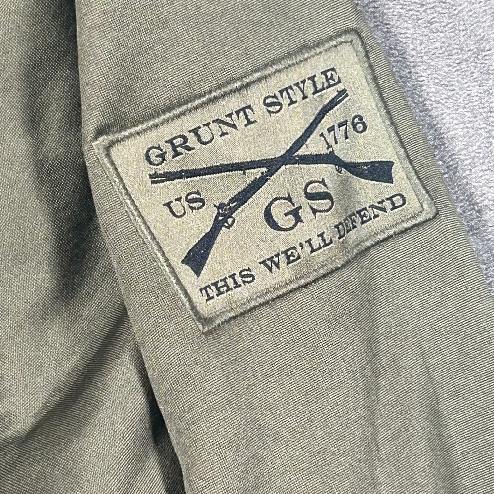 Grunt Style Men Large Green Full Zip Tactical Fleece Jacket American Flag Patch - Picture 4 of 8